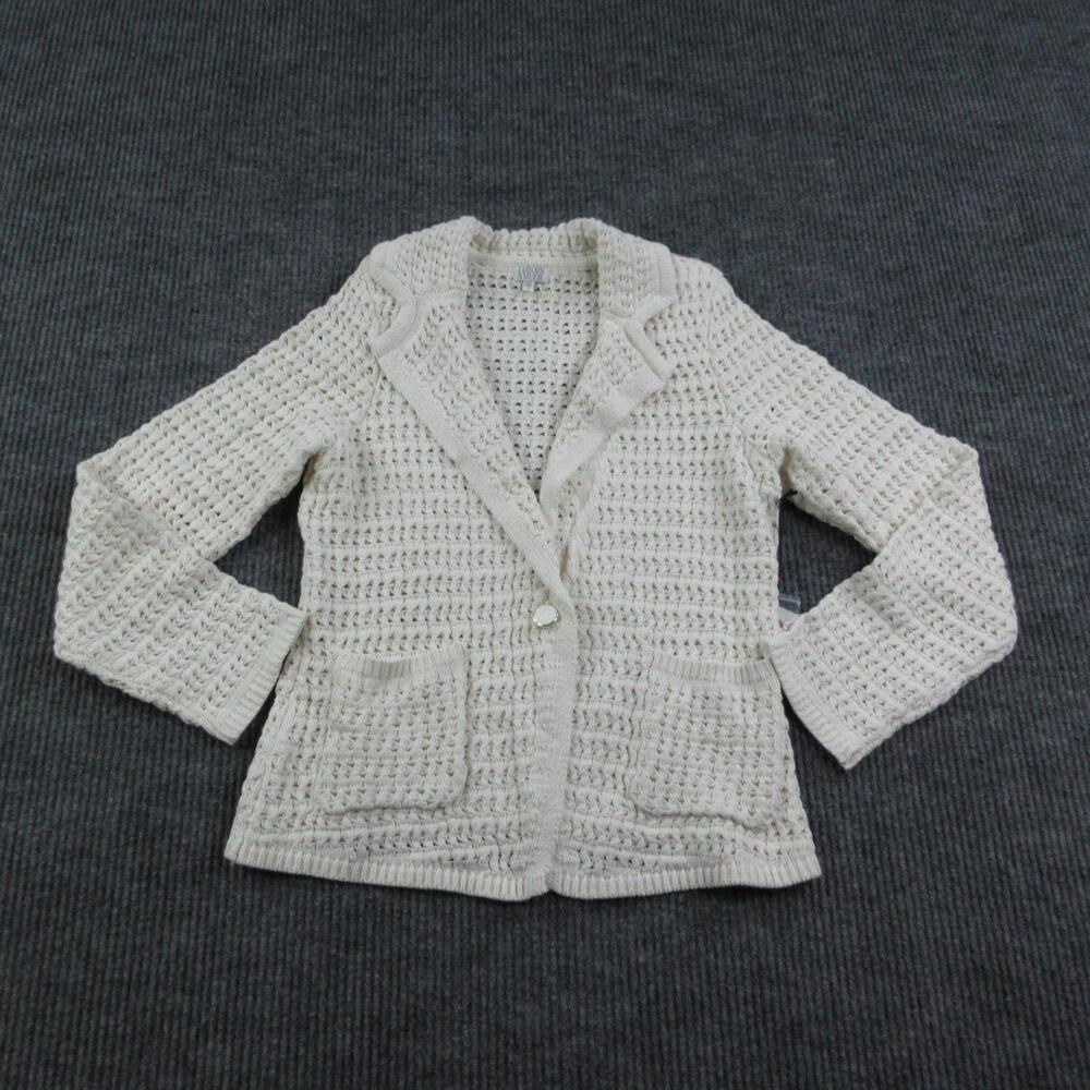 Jaclyn Smith Cardigan Womens S White Open-Knit Crochet Button Pocket NWT